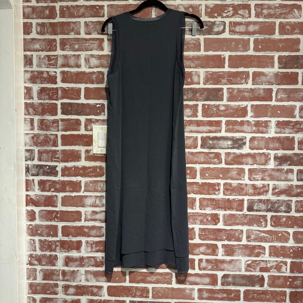 Vince Silk Blend Sleeveless V-Neck Midi Dress Gray Size S